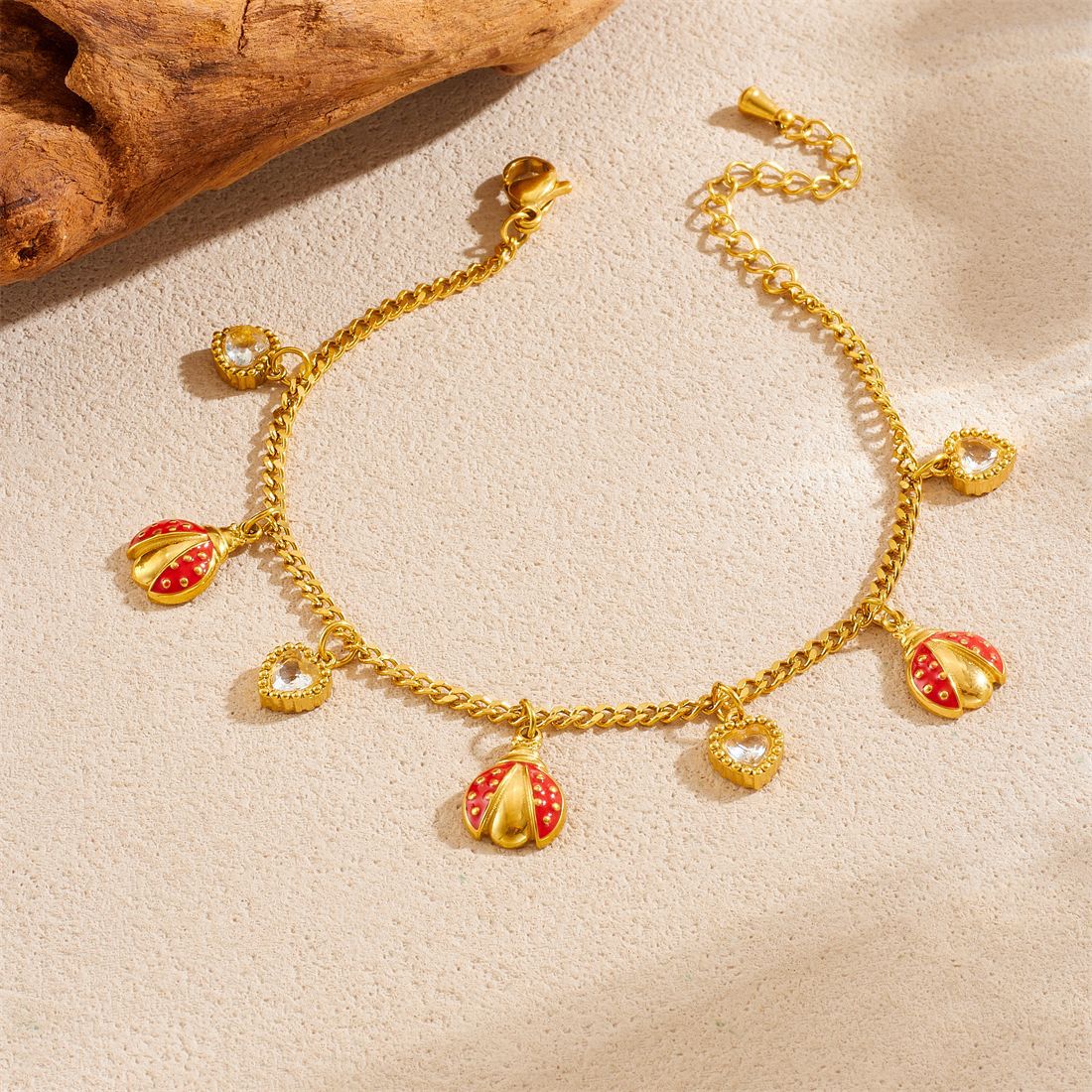 Minimalist Geometric Butterfly Lip Drip Oil Rhinestone Stainless Steel Bracelet with Fine Chain