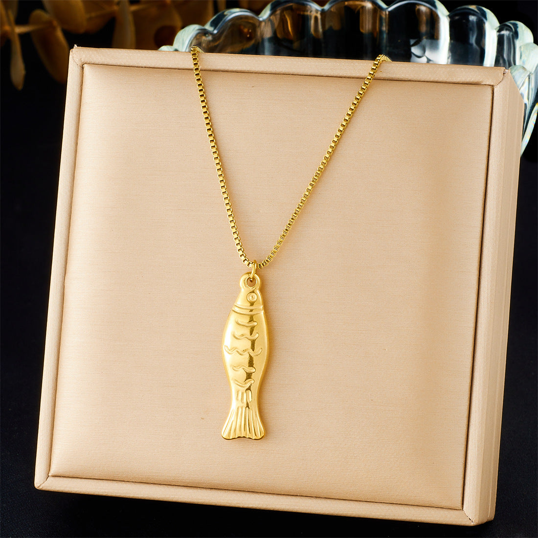 Minimalist Luxury Gold Plated Stainless Steel Fish Pendant Necklace for Women