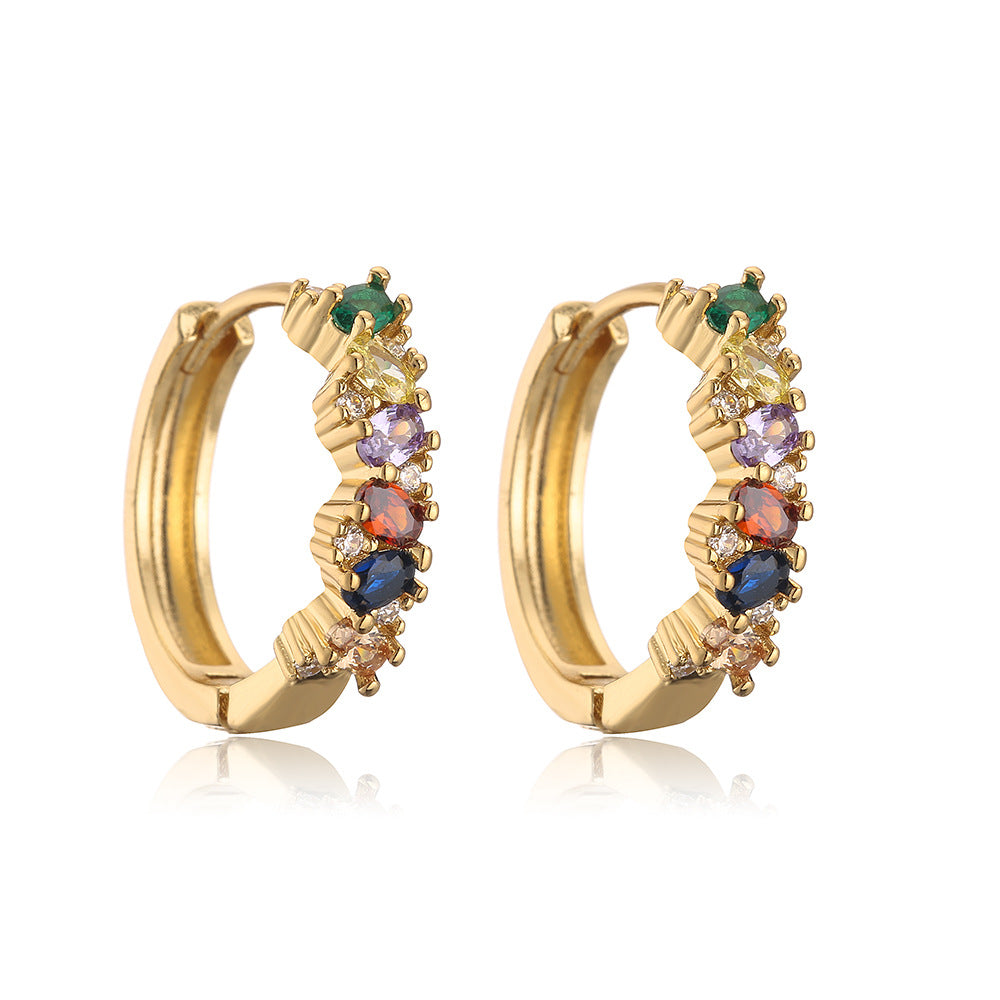 Geometric Hoop Earrings for Women with Copper Base Plated in 18K Gold and Micro-Paved Zirconia