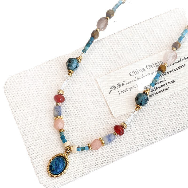 Collana girocollo da donna con perline in pietra ispirata alla dopamina, forme geometriche, catena delicata, elegante, minimalista, gioielli per tutti i giorni