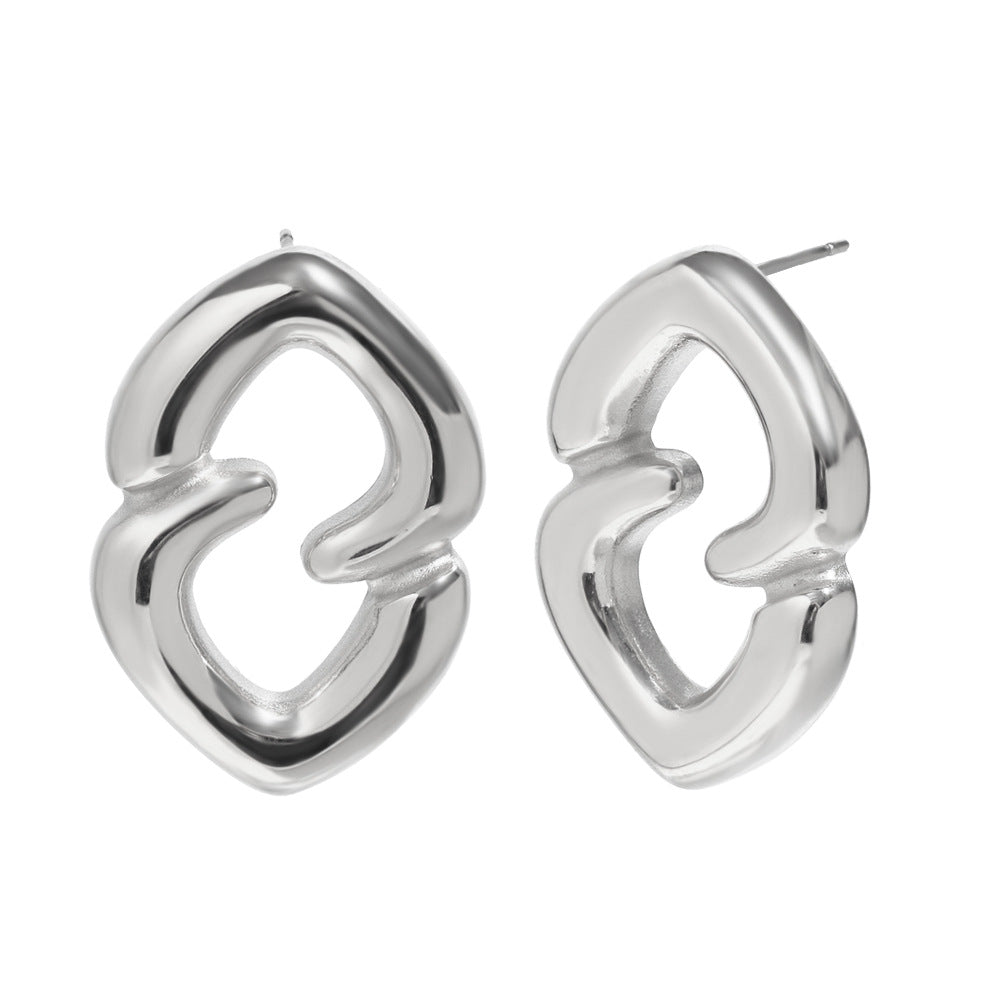 Orecchini da donna in acciaio inossidabile placcato oro 18 carati a forma di cuore geometrico minimalista