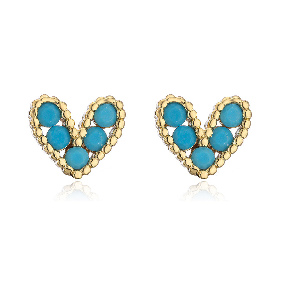 Minimalist 18K Gold Plated Brass Heart Stud Earrings with Cubic Zirconia for Women