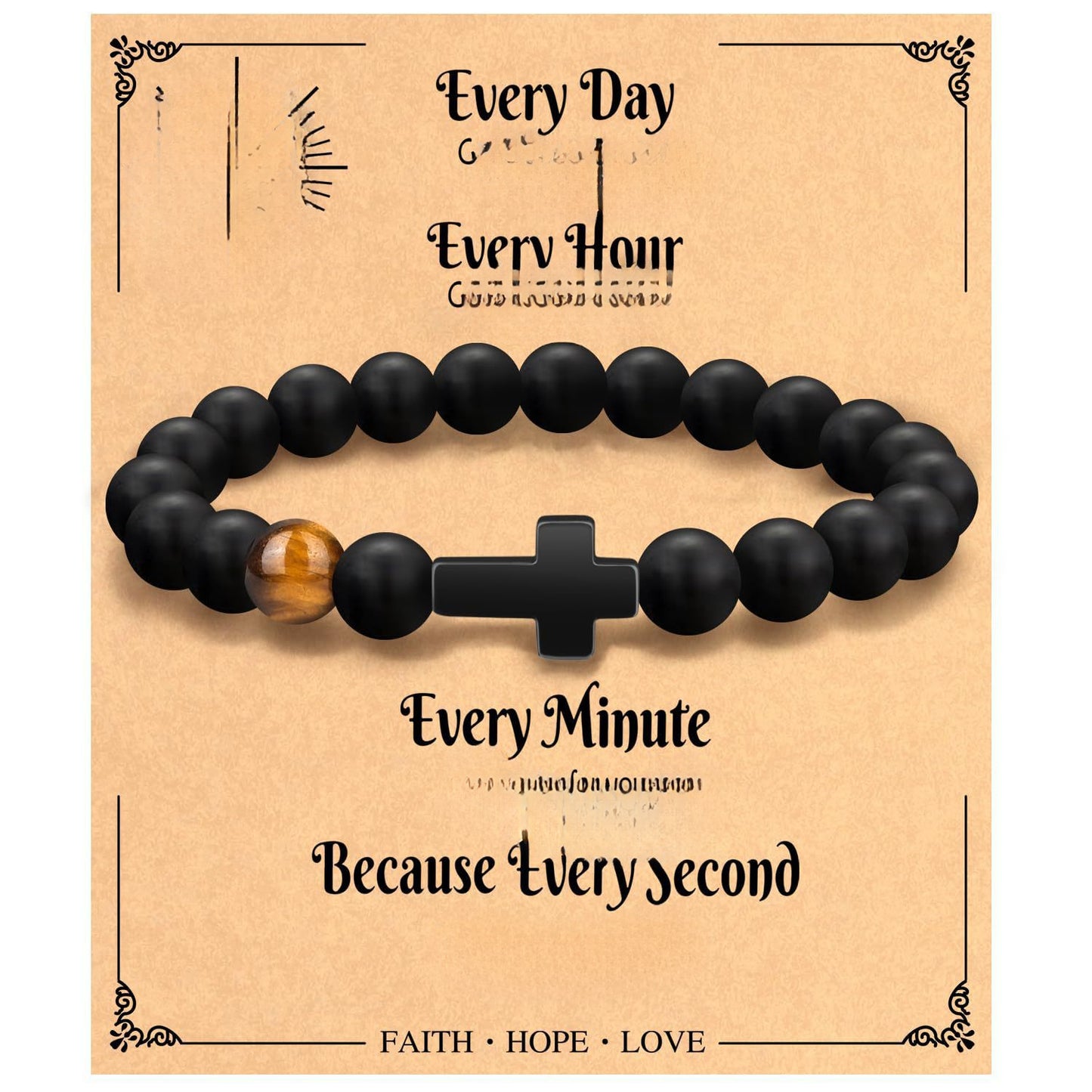 Minimalist Matte Tiger Eye Stone Cross Beaded Bracelet for Men