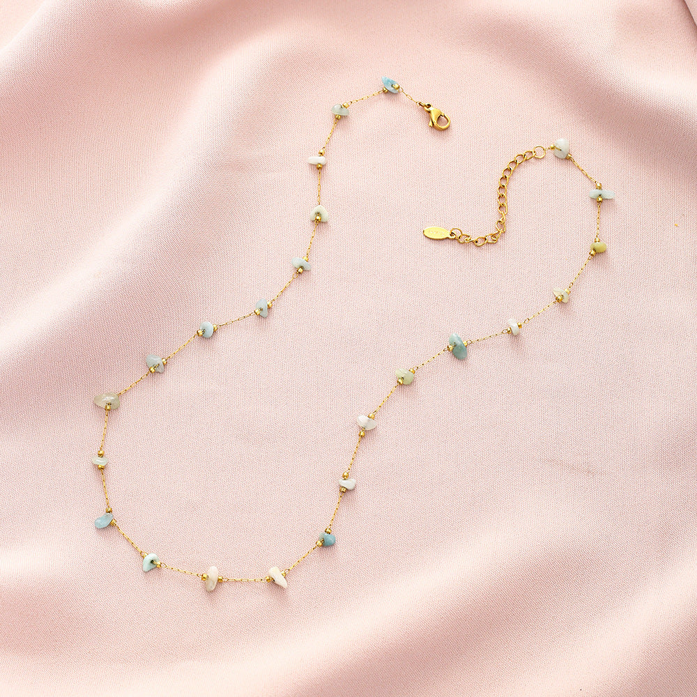 Elegante collana geometrica in acciaio al titanio con ciondolo in pietra naturale per uomo e donna, catena placcata per clavicola estiva