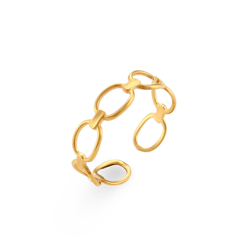 Anillo minimalista geométrico de acero inoxidable con diseño hueco y acabado chapado para mujer