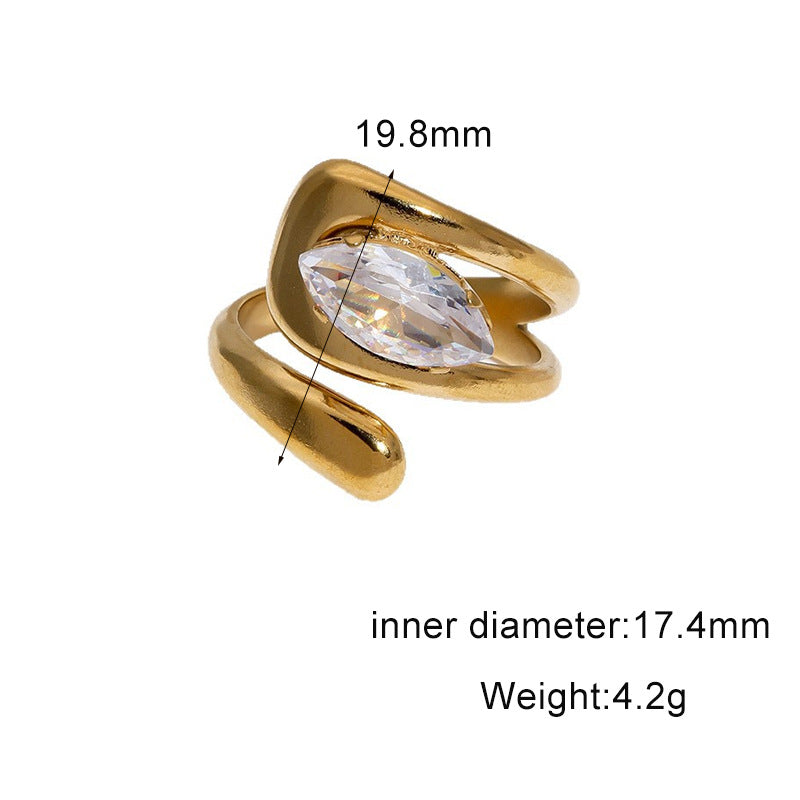 Minimalist 18K Gold Plated Geometric Star Cubic Zirconia Inlay Stainless Steel Open Ring for Women
