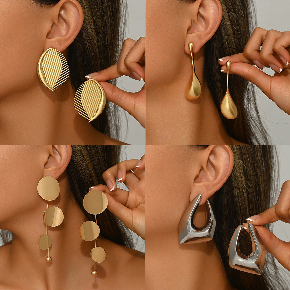 Pendientes de Cobre Chapados en Oro con Diseño Geométrico Minimalista para Mujer con Discos Circulares y Ovalados