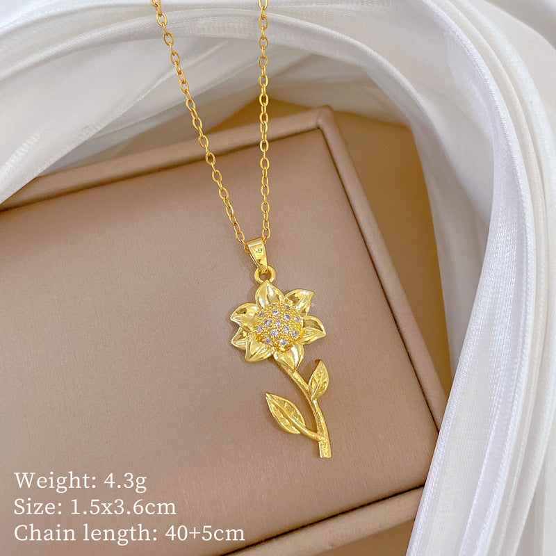 Geometric Style Titanium Steel Necklace with Copper Pendant Plated in Real Gold for Women and Men