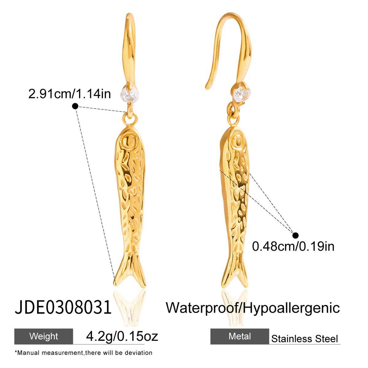 Elegant Fish Shaped Plated Stainless Steel Earrings for Women