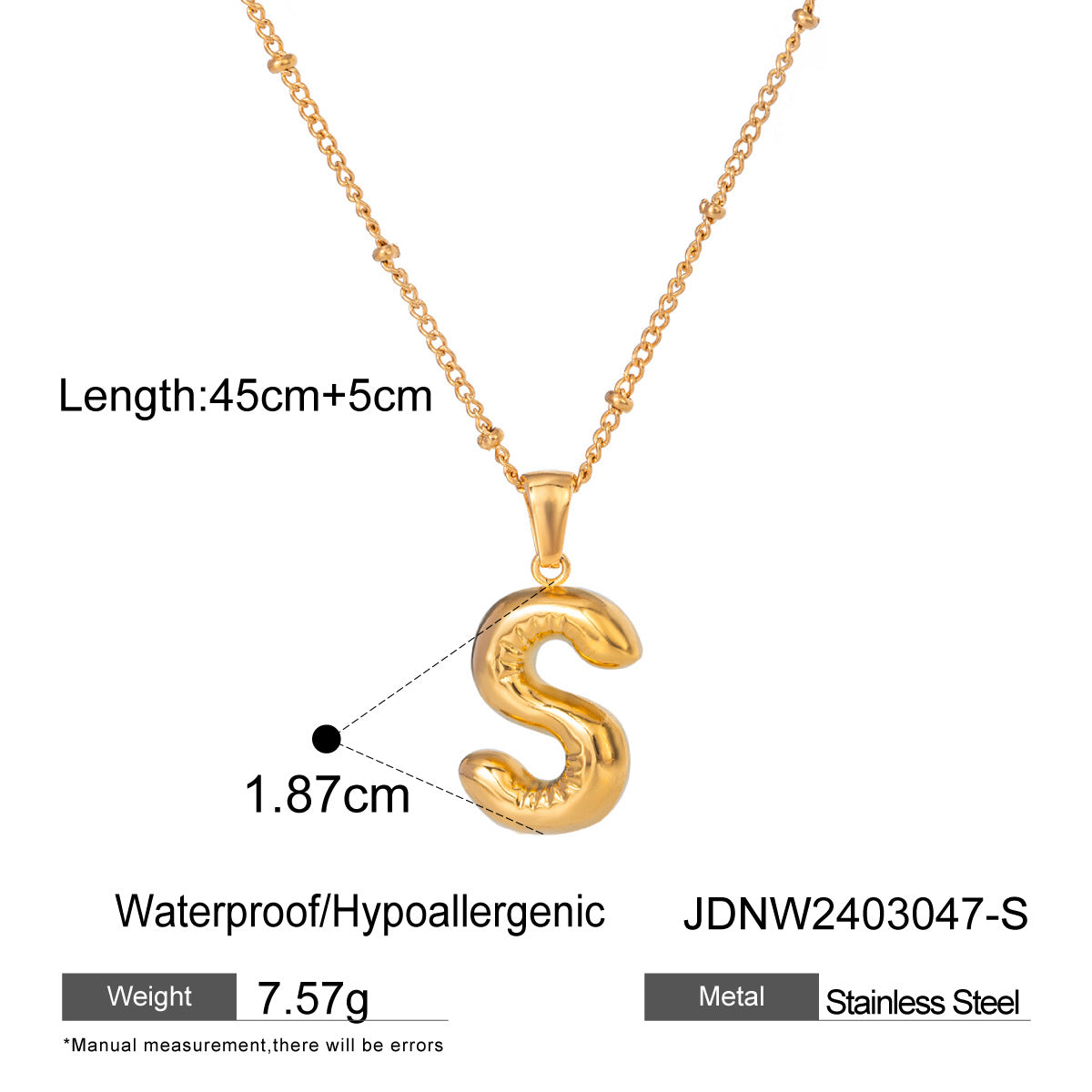 Minimalist Stainless Steel Letter Pendant Necklace Plated Titanium Steel Chain for Women