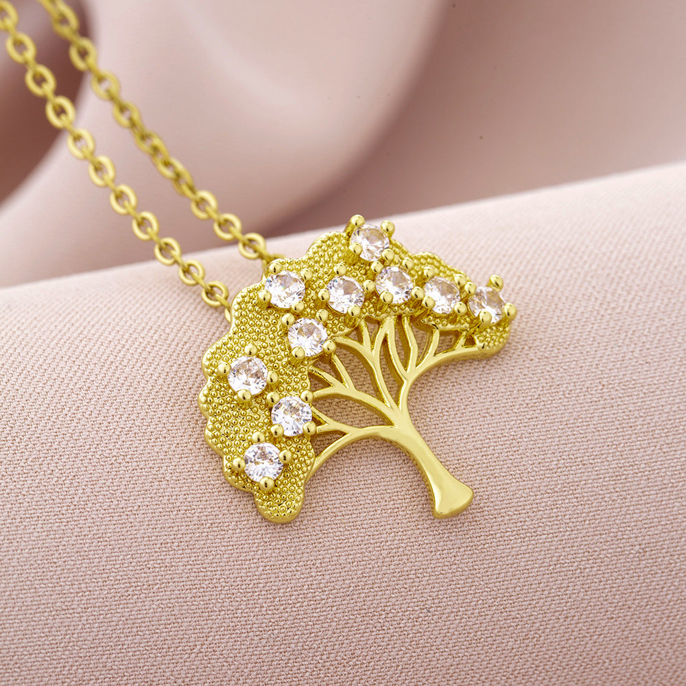 Collar con Colgante del Árbol de la Vida de Moda para Mujer en Cobre con Baño de Oro, Diseño Geométrico, Cadena tipo O, Estilo Minimalista y Versátil