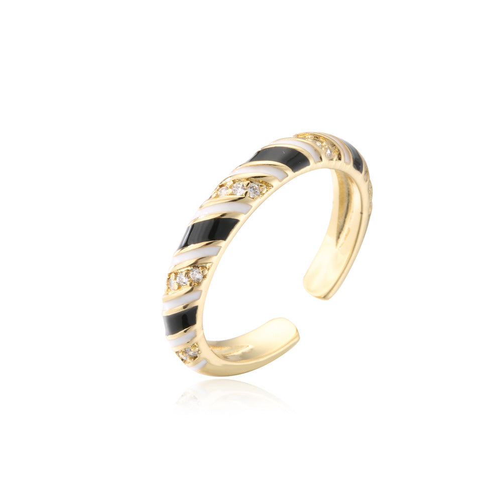Geometric Micro-pave Cubic Zirconia Drip Oil Brass Ring for Women