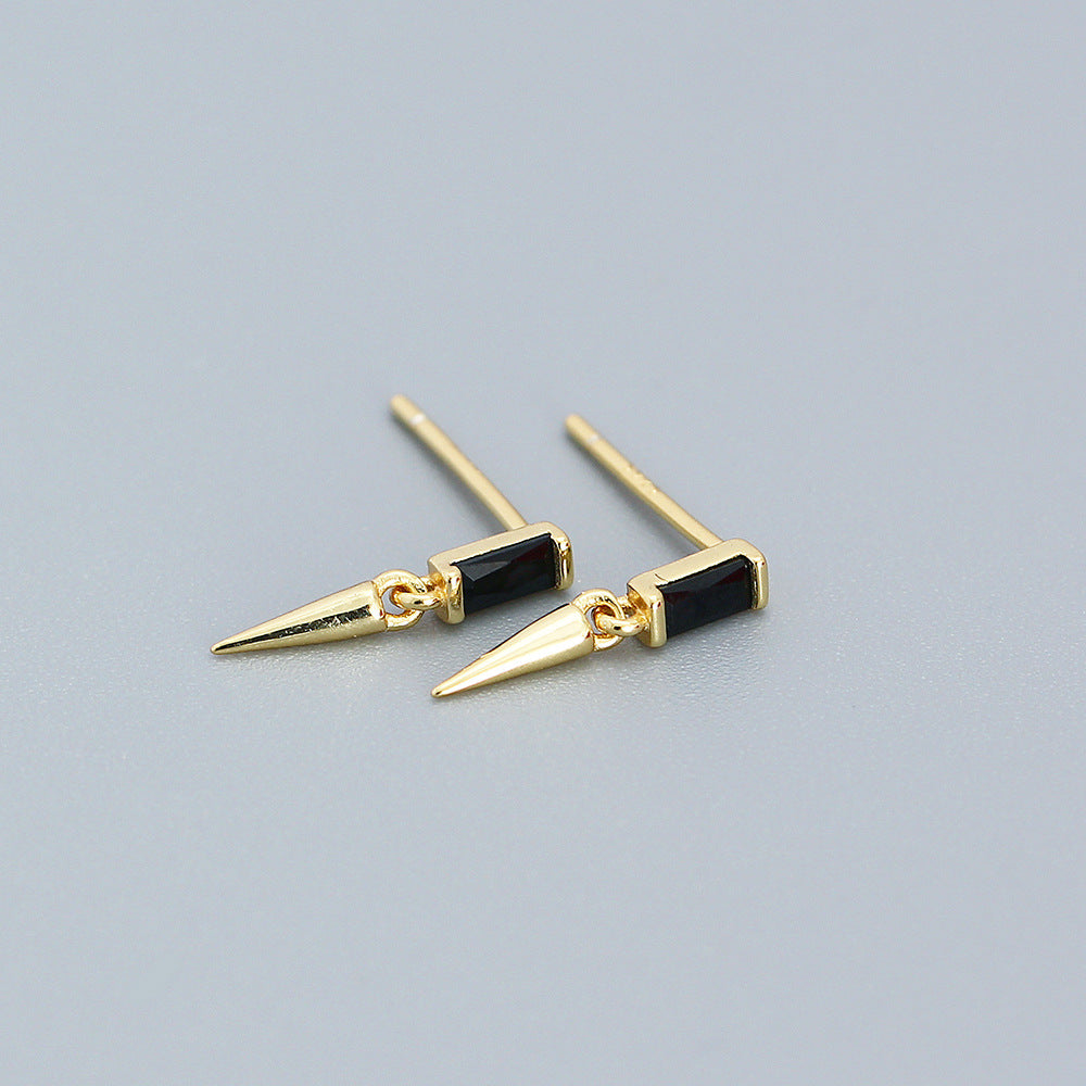Minimalist 925 Sterling Silver Square Geometric Cubic Zirconia Inlay Earrings