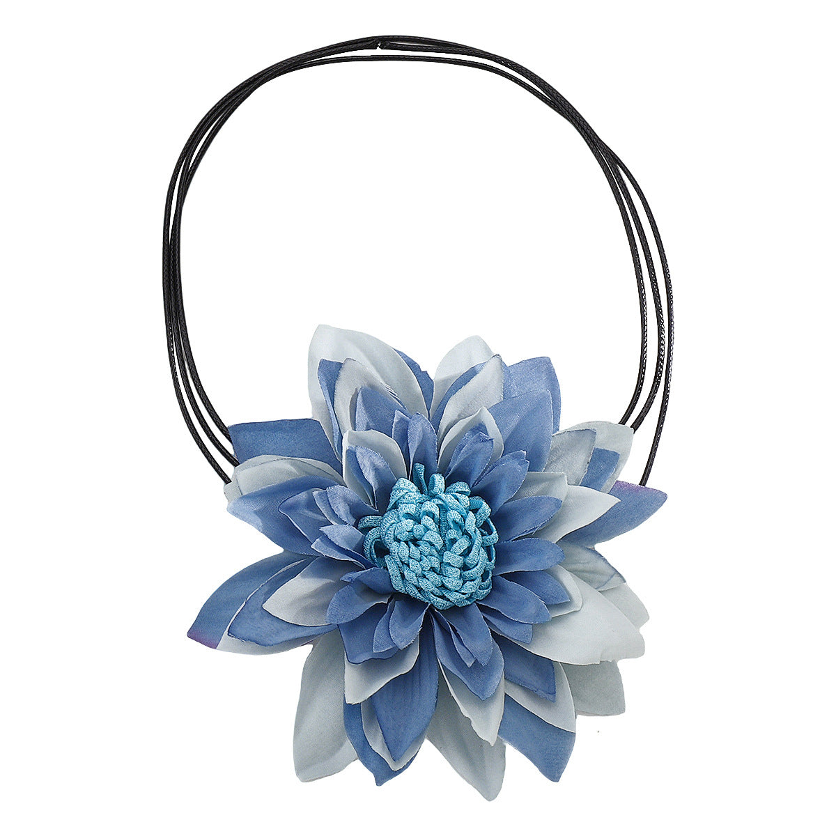 Collar floral de verano con flores de tela hechas a mano en cordón de cuero trenzado para mujer