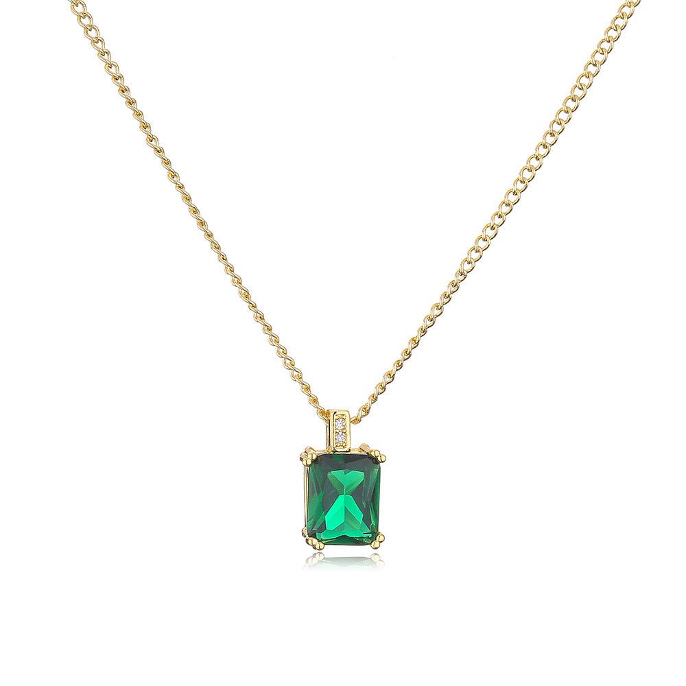 Minimalist Geometric Pendant Necklace for Women in Copper with 18K Gold Plating and Green Zirconia