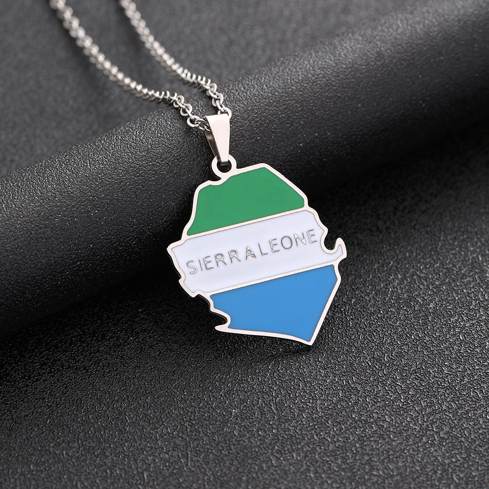 Collana con ciondolo a mappa in acciaio inossidabile in stile geometrico con ciondolo in acciaio al titanio e finitura galvanica, unisex