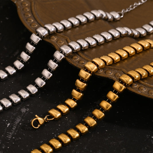 Pulsera Minimalista Geométrica de Acero Inoxidable con Chapado en Oro de 18K Ajustable con Cuentas para Mujer