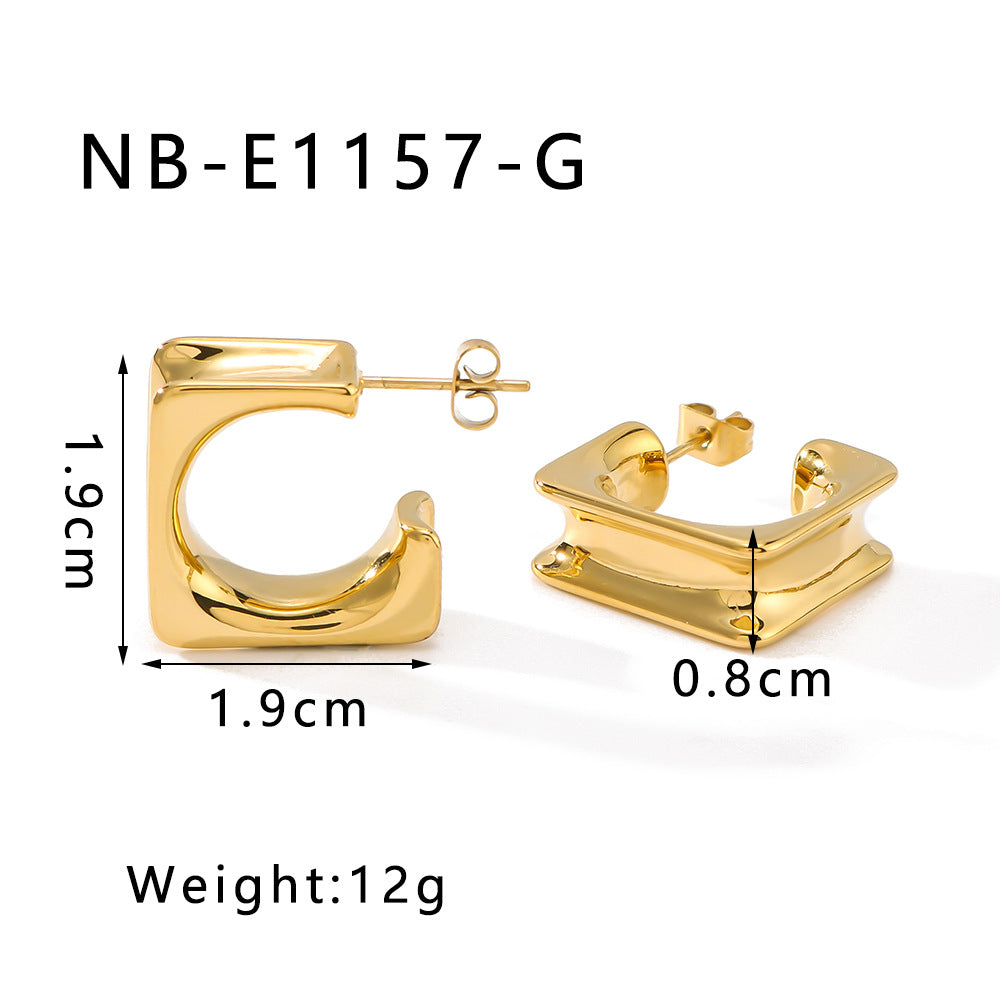 Orecchini a cerchio vuoti geometrici minimalisti quadrati da donna in acciaio inossidabile con placcatura sottovuoto in oro 18 carati