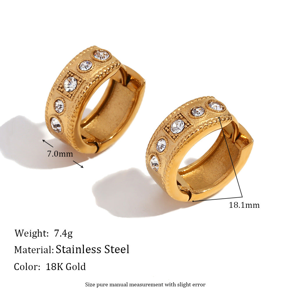 Orecchini a polsino geometrici vintage alla moda in acciaio inossidabile placcati oro 18 carati con strass, per donna