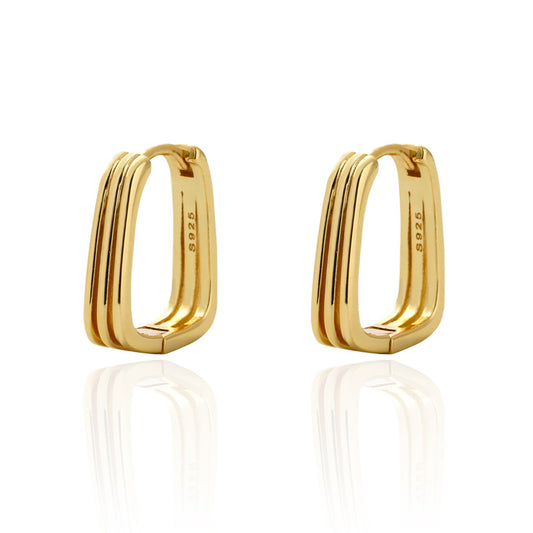 Minimalist Elegant Geometric Square Plated 925 Sterling Silver Hoop Earrings