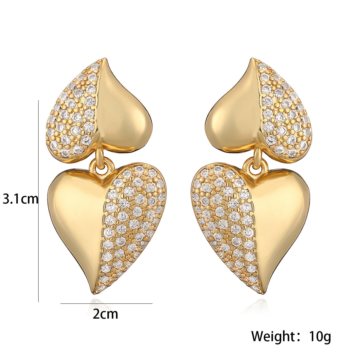 Fashionable Minimalist Heart-Shaped Copper Earrings with Real Gold Plating and Micro-Paved Zirconia for Women