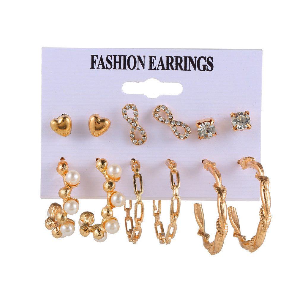 Geometric Heart Gold Plated Stainless Steel Earrings with Pearl Inlay for Women