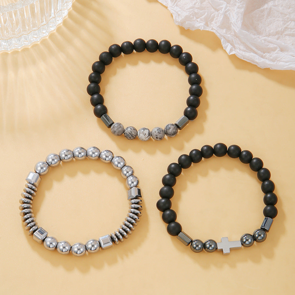 Handmade Geometric Cross Stone Beaded Bracelet Set for Unisex