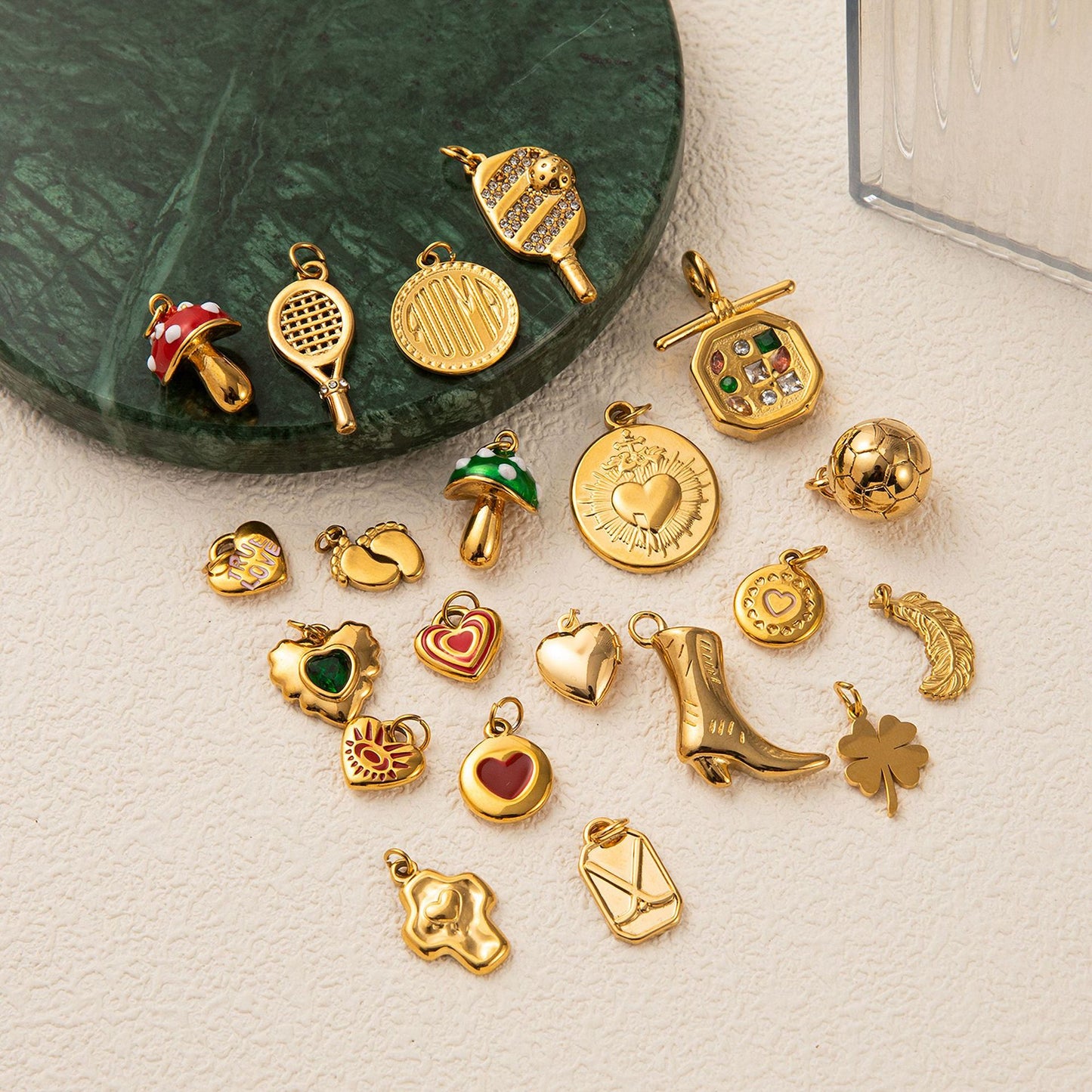 Vintage Heart Stainless Steel 18K Gold PVD Plated DIY Charm Bar