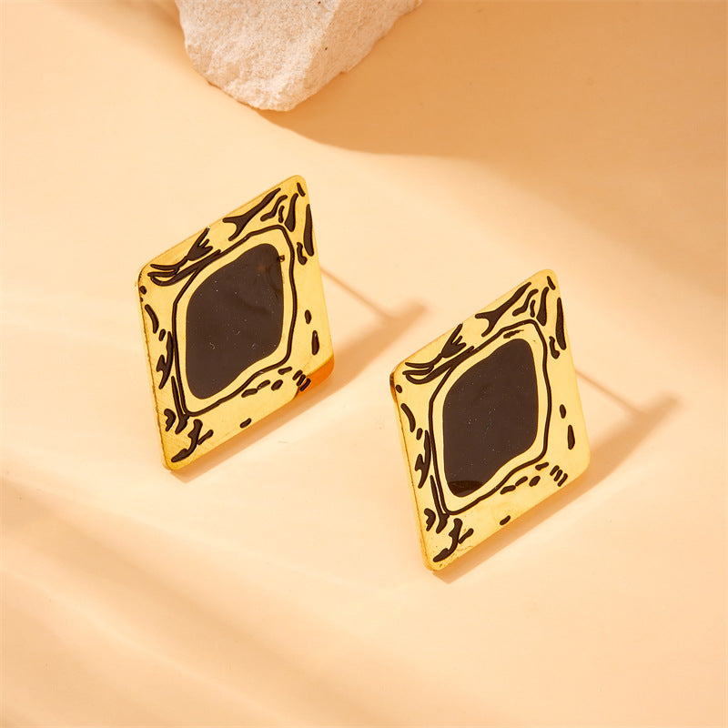 Fashion Contemporary Plated Stainless Steel Square Geometric Ring Earrings Necklace Set