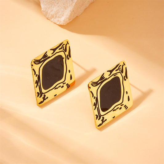Fashion Contemporary Plated Stainless Steel Square Geometric Ring Earrings Necklace Set
