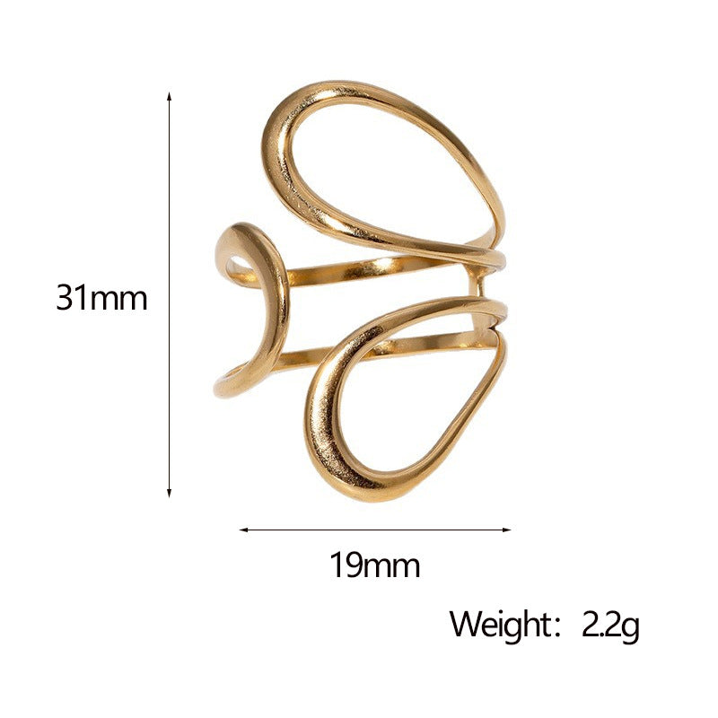 Minimalist Geometric Open Adjustable Stainless Steel Ring with 18K Gold Plating for Women
