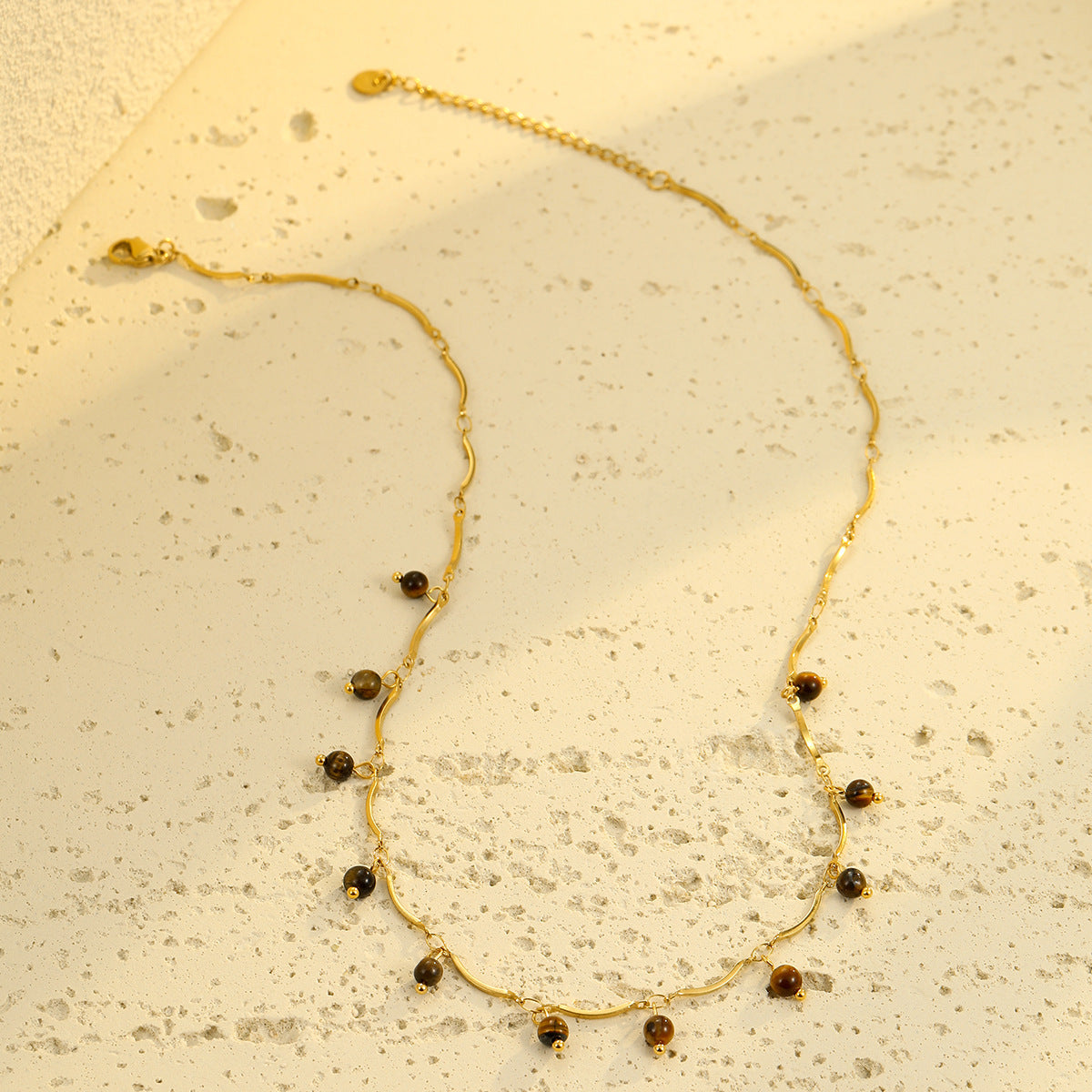 Minimalist Tiger Eye Pendant Necklace for Women with Stainless Steel Chain and Plated Finish