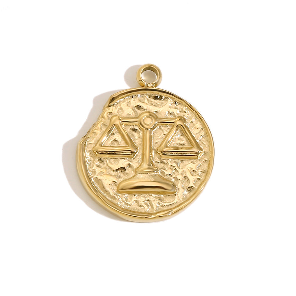 Vintage-Style Zodiac Pendant for Women Stainless Steel with 14K Gold Plating Heart-Shaped Constellation Design