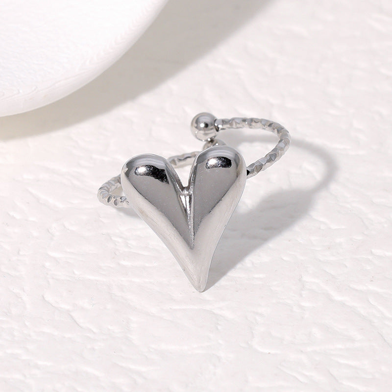 Minimalist Heart-Shaped Open-Ended Stainless Steel Ring with Gold Plating for Women