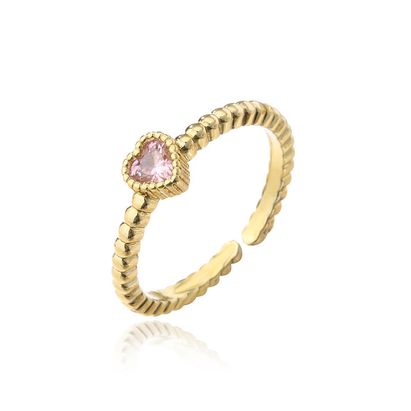 Minimalist Geometric Heart-Shaped Zirconia Ring for Women with Copper Base and 18K Gold Plating