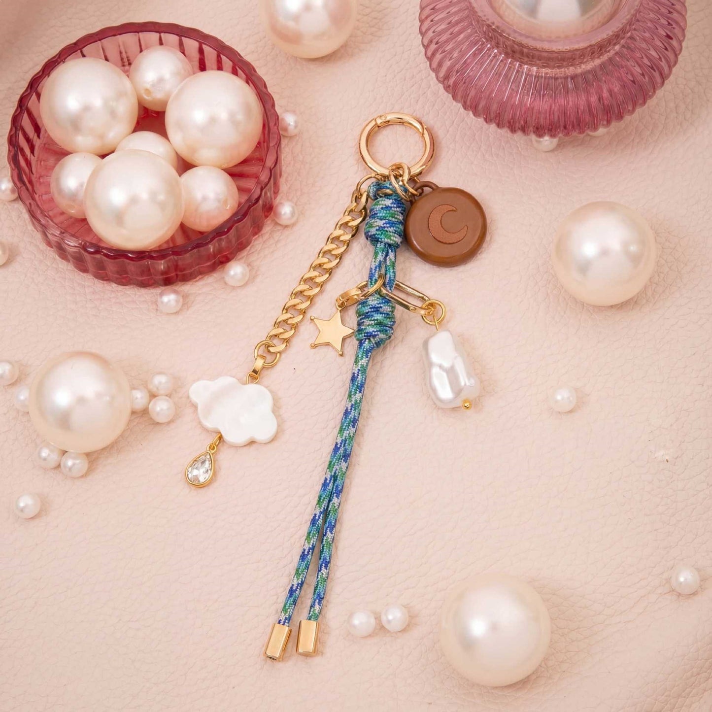 Vintage Minimalist Elegant Plated Alloy Star Moon Bag Charm with Fruit Elements