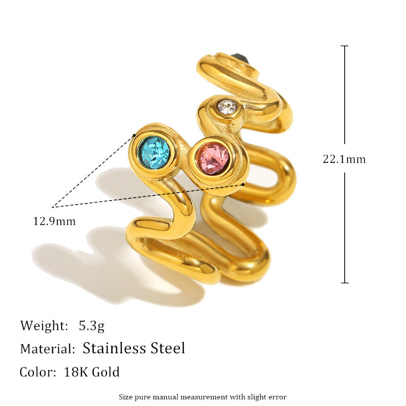Anello in acciaio inossidabile placcato oro con strass floreali a goccia, geometrico, lussuoso ed elegante
