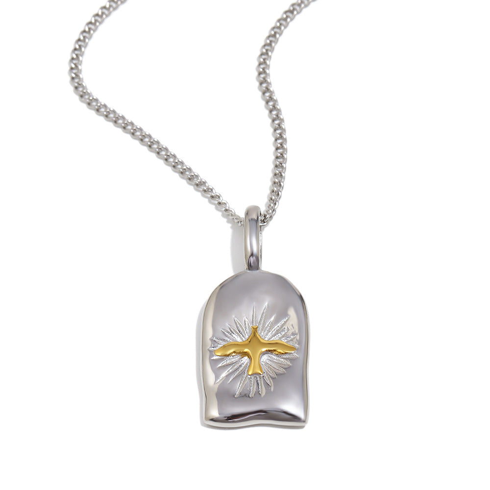 Collana con ciondolo a fenice minimalista geometrica a raggiera da donna in acciaio inossidabile placcato oro 18 carati