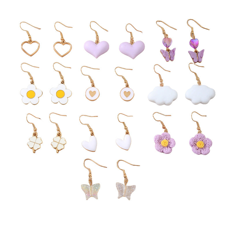 Orecchini minimalisti in lega a forma di farfalla e fungo con perle pendenti per bambini, finitura galvanizzata, tema colore arcobaleno
