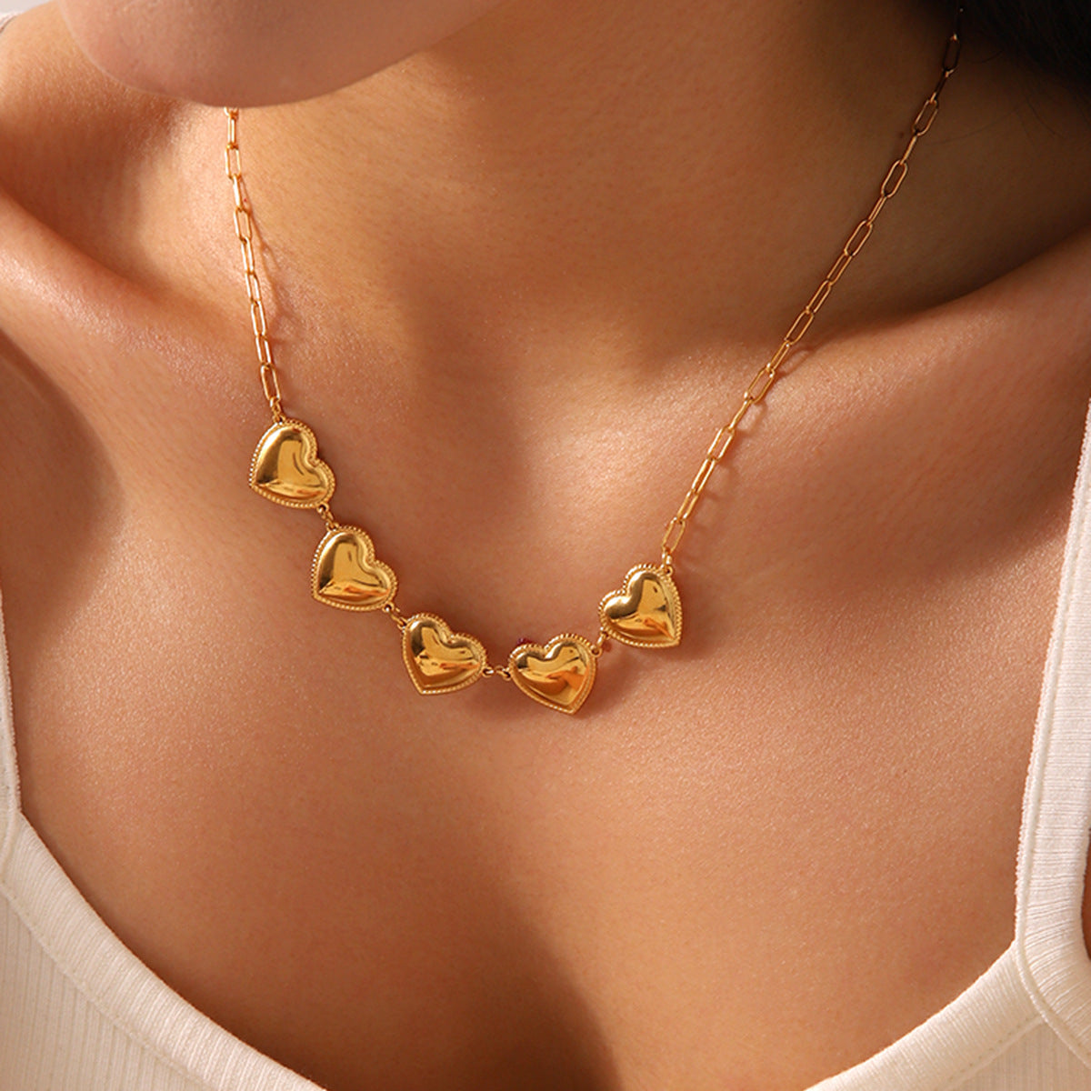 Minimalist Heart-Shaped Titanium Steel Necklace and Earrings Set for Women with Electroplated Finish and Cross Chain