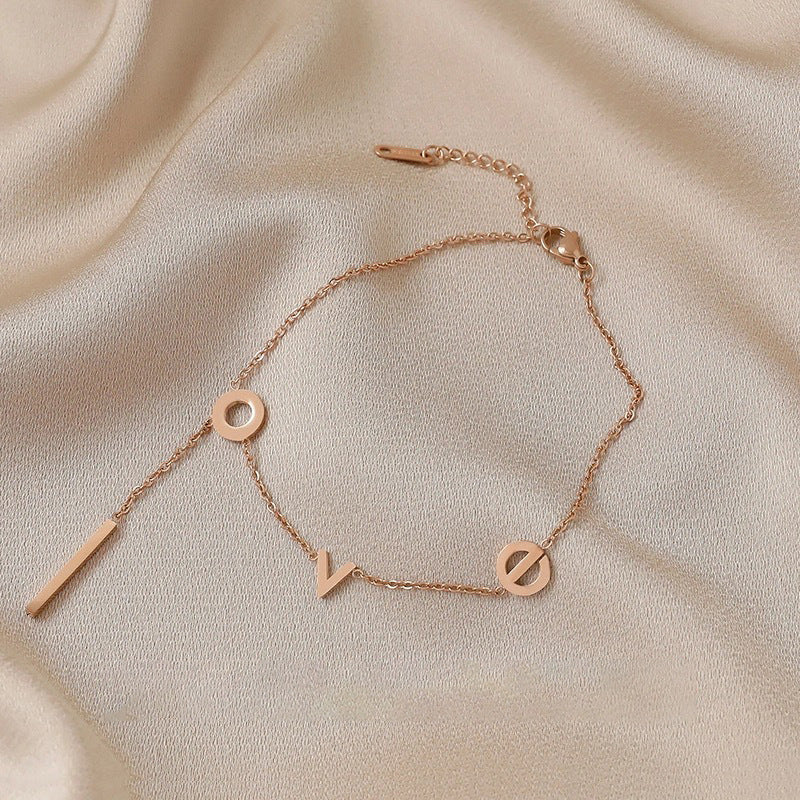 Minimalist LOVE-Shaped Titanium Steel Anklet for Women with Rose Gold Finish