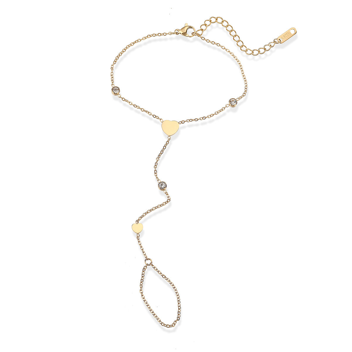 Minimalist 18K Gold Plated Heart Geometric Stainless Steel Hand Chain for Women