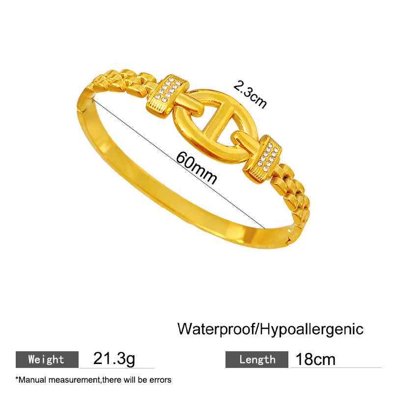 Minimalist Geometric Letter Titanium Steel Plated Rhinestone Bracelet for Women