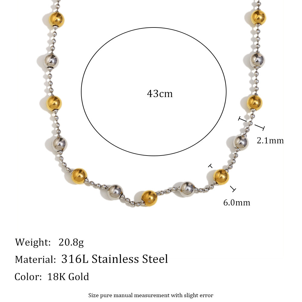 Collana Minimalista Geometrica a Doppio Strato in Acciaio Inox Placcato Oro 18K con Perle d'Oro Alternate e Maglie a Catena Rotonde