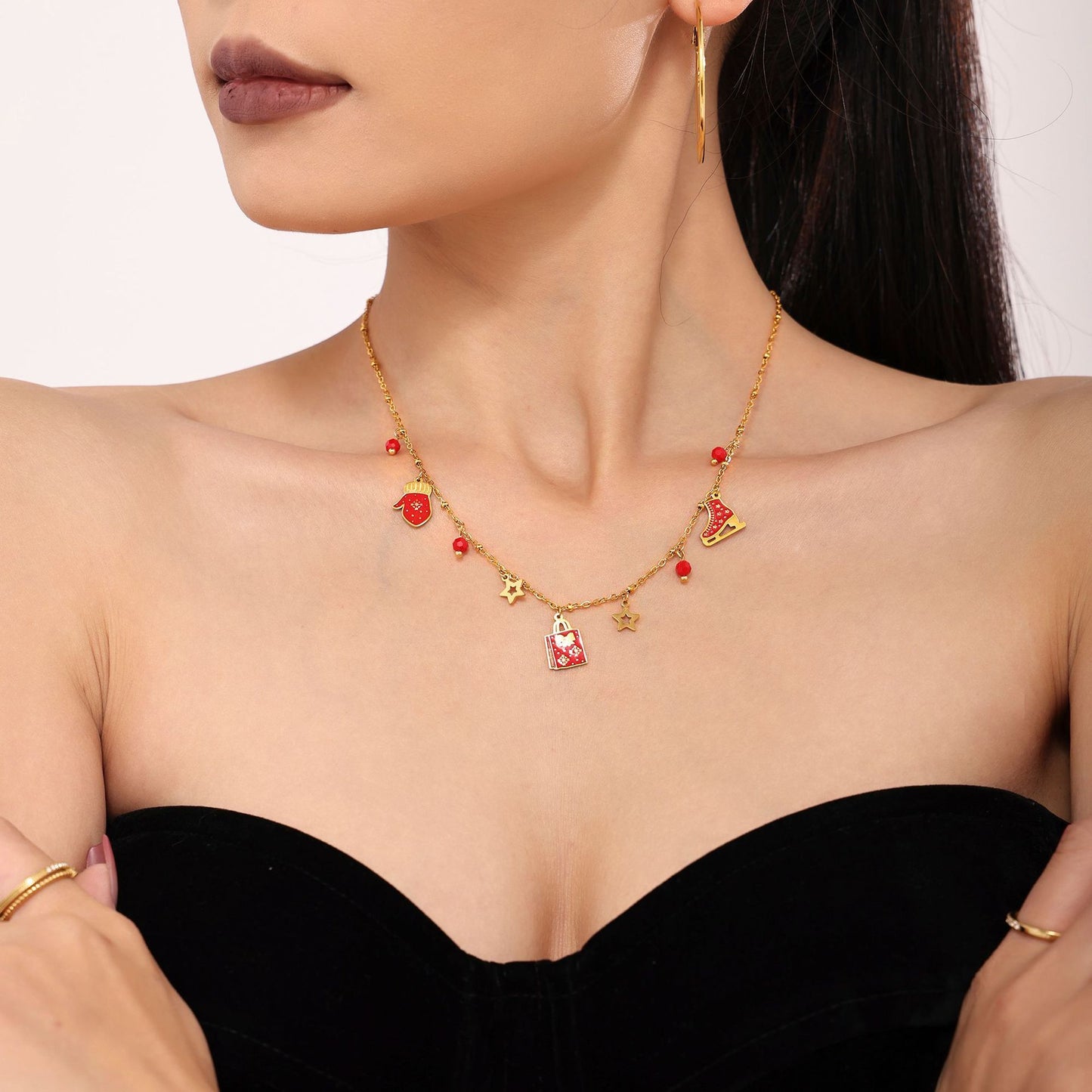 Set collana e bracciale con ciondolo a ruota panoramica di lusso smaltato in acciaio inossidabile con placcatura PVD in oro 18 carati da donna
