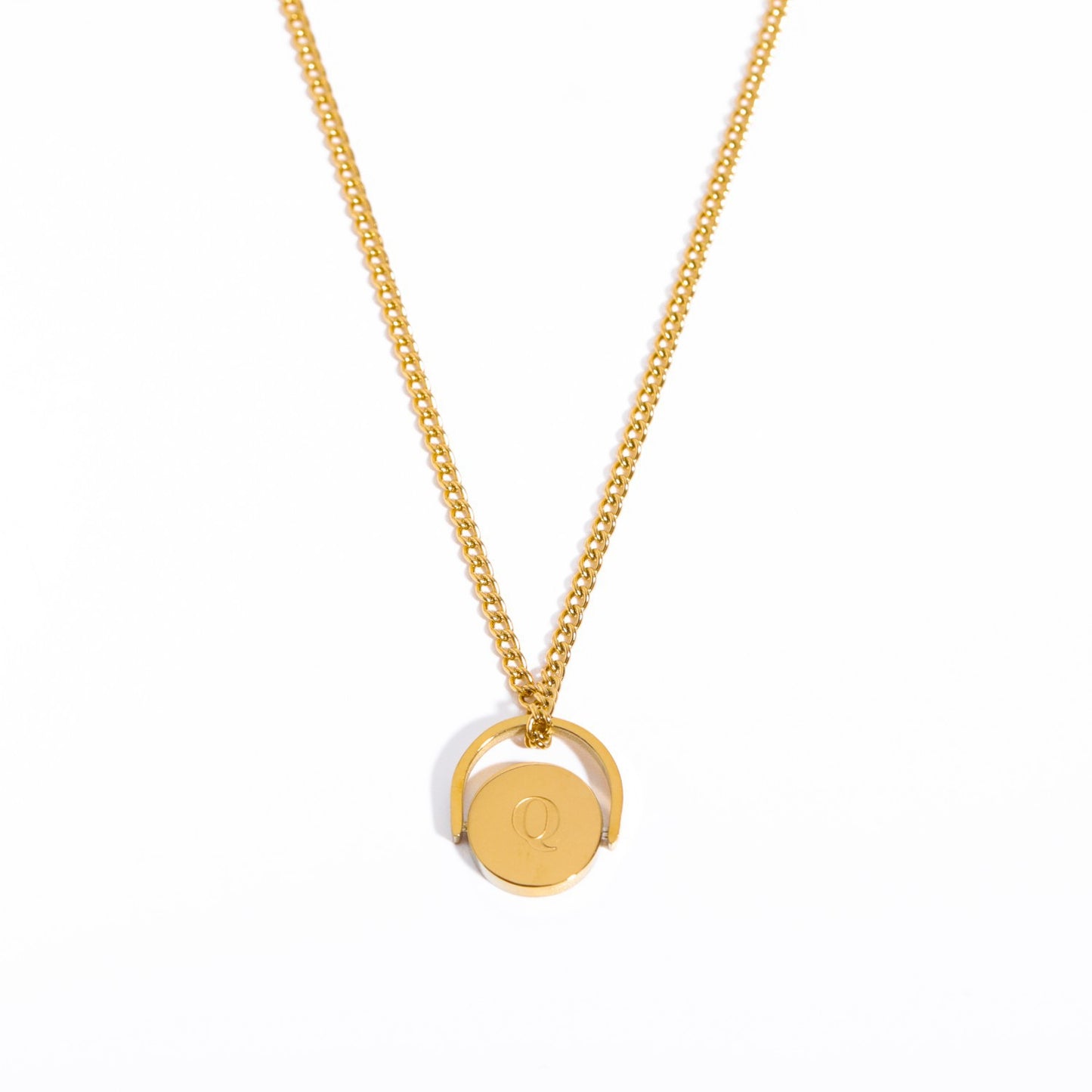 Minimalist Letter Shape Titanium Steel Pendant Necklace with Enamel Finish and Oval Stainless Steel Charm on O-Chain for Women