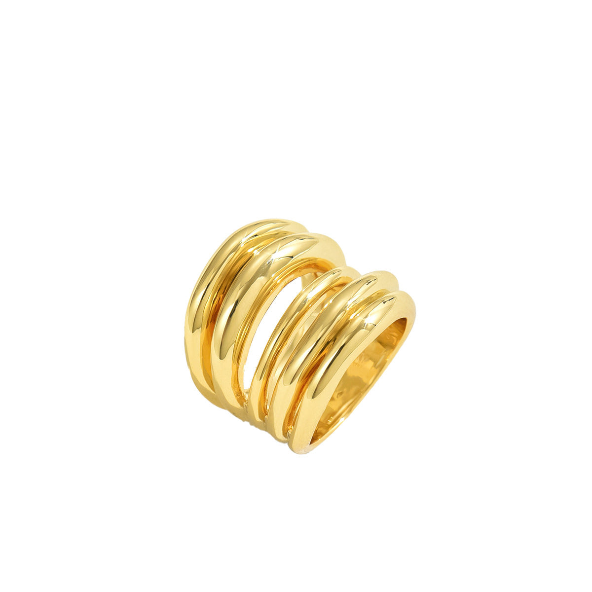 Anillo minimalista de cobre geométrico para mujer con acabado chapado y diseño de banda irregular multicapa