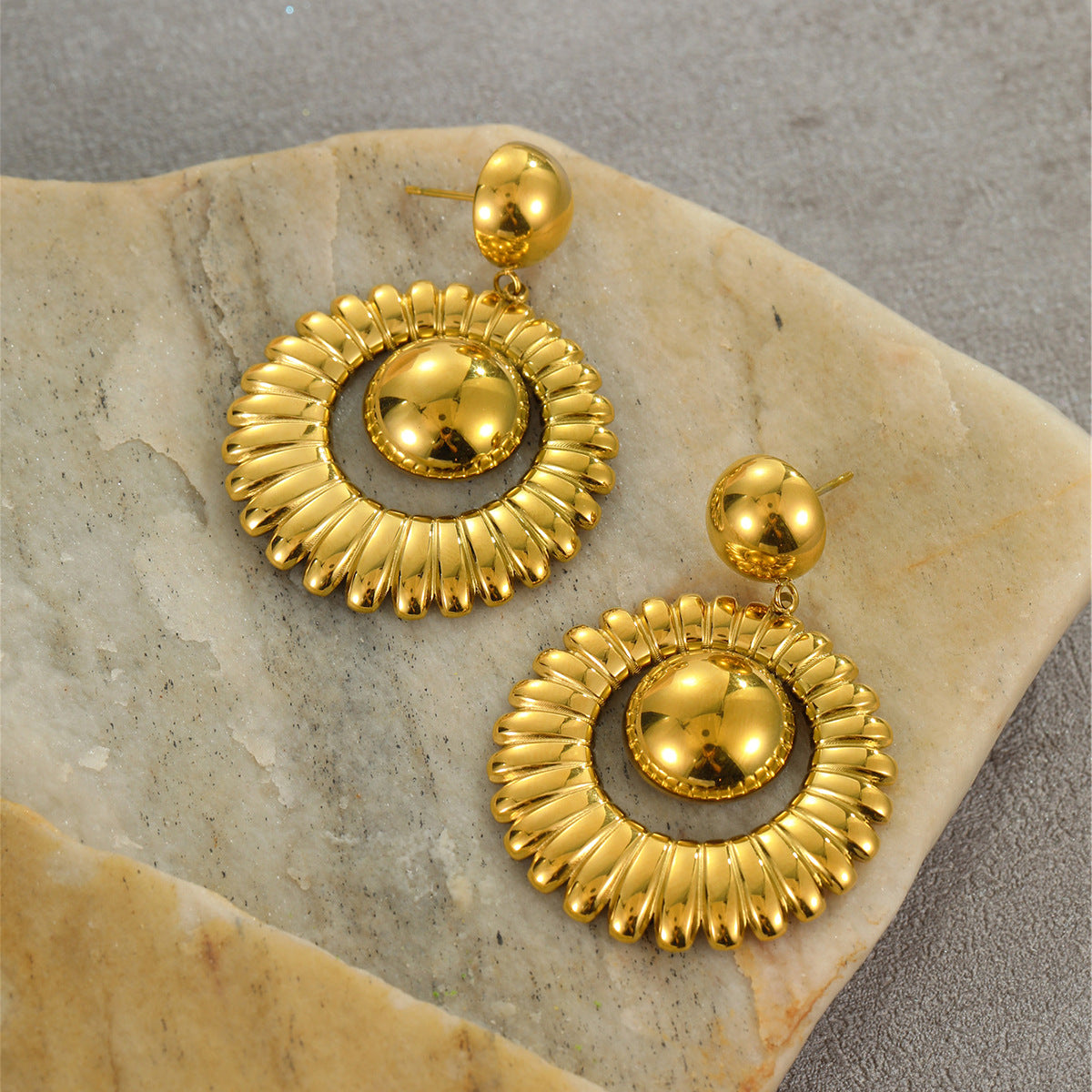 Orecchini geometrici in acciaio inossidabile stile francese vintage con placcatura in oro 18 carati e argento per donna
