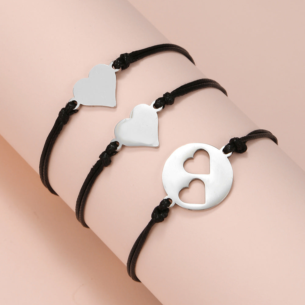 Hollow Heart Geometric Stainless Steel Bracelet Set