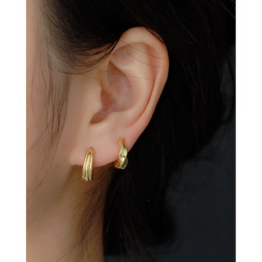 Minimalist Twisted Texture Polished S925 Sterling Silver Ear Cuffs for Women with Irregular Contour Design